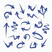 Collection of hand-drawn arrows. Set simple blue arrows isolated on a white background. vector