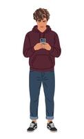 Young casual man using smartphone isolated vector