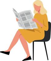 Woman reading a newspaper while sitting comfortably in a modern chair, showcasing a minimal and flat design style in art vector
