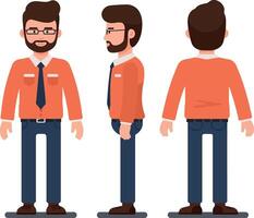 Professional man in three-quarter view wearing an orange shirt and tie, minimal flat art vector