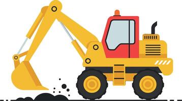 Heavy construction excavator digging soil in a flat design style showcasing machinery in action illustration vector