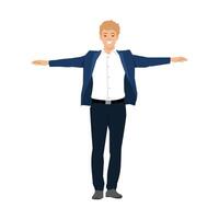 Joyful Man Embracing Freedom. Cheerful man stands with arms wide open. vector
