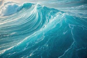 Majestic turquoise waves crash and sparkle under the sun on a serene ocean day photo