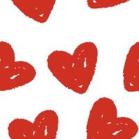 A seamless pattern featuring hand-drawn red hearts on a white background. vector