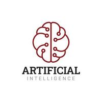 Artificial Intelligence Smart Brain Circle Circuit Modern Technology Line Outline Logo Template vector