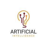 Artificial Intelligence Smart Light Bulb Lamp Circuit Modern Technology Line Abstract Logo Template vector