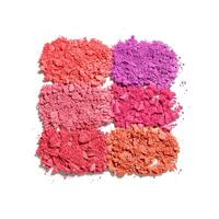 Set colors swatches powder eyes, close up cosmetic texture product for makeup isolated on white background. Red purple crushed eyeshadow palette, beauty branding, merchandise concept, color gradient photo
