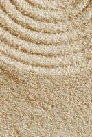 Smooth simple Lines on sandy background, minimal aesthetic sandy texture. Spa, meditation, relaxation, wellness concept. Natural beige waves pattern in Japanese zen garden. View from above copyspace photo