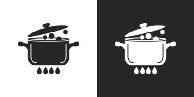 A black and white illustration of a pot and a pot with a lid vector