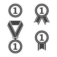 A set of three medals and ribbons with the number one vector