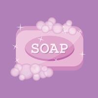 Soap bar with bubbles on a purple background vector