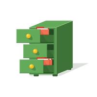 A green file cabinet with three drawers vector