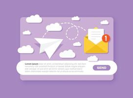 Email landing page with paper airplane and envelope vector