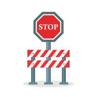 Stop sign with barricades and traffic cones vector
