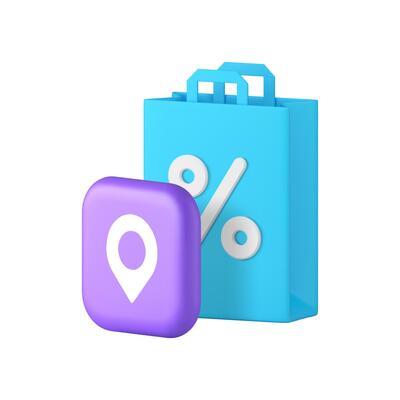 Shopping sale discount map location point technology service 3d icon realistic illustration