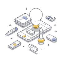 Exploring innovative business ideas through isometric line art illustration vector