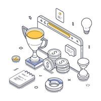 Business achievements represented through isometric line art with icons and design elements vector