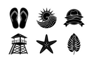 Simple Black and White Beach and Summer Icons Set vector