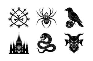 Set of Dark, Symbolic Illustrations for Gothic Design vector