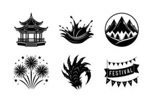 Collection of Black and White Festive and Cultural Icons vector
