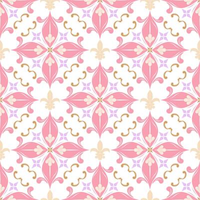 Meadow Luxury Flowers Tiles Scroll Ornate Design. The Elegance Florals Petals Lily Fleur de lis Combine Seamless Pattern. Detailed Opulence Royal Silk Weaves Embroidery Pink Garden on White BG