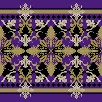 Exquisitely Royal Victorian Florals Scroll Ornament with Gold Flowers Damask Luxury High Class Decoration. Elegance Elaborate Border Pattern with Neatly Detailed for Silk Weaves Handicraft Scarf Lace