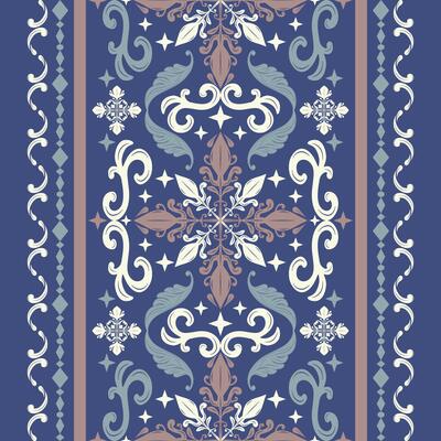 Excellent White Scroll Florals in Victorian Eras Design on Royal Blue Background Detailed of Flower and Nature Seamless Pattern. Fine Art for interior decoration silk embroidery border carpet