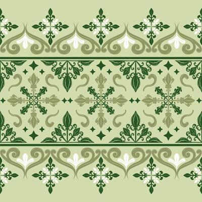 Artistic Fairy Matcha Green Victorian Element Design with Delicate Scroll Ornament Stripe. Starry Luxury Rococo Border Pattern Design for Interior Decoration Cover Wallpaper Branding Apparel Fabric