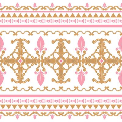 Luxury Elegance Petals Nature Fleur De Lis Element Classy Renaissance Silk Decoration Style. Elaborate Gold Sweet Pink Rich Damask Scroll Ornament on White Background with Detailed Geometric Pattern