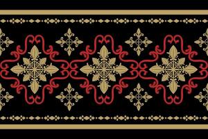 Elegance Motif Intricate Pattern with Red and Gold on Black Background Fleur de lis Ethnic Florals Scroll Element Detailed Luxury Border Oriental Design of Honor and Wealth Decoration Silk Apparel Men vector
