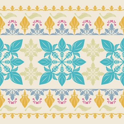 Mellow Shine Bright With Blue and Yellow Mediterranean Sunny Vine on Light Cream Background Design for Elegance Luxury Scroll Ornament Decoration Silk Fabrics Textiles Tiles Apparel Attire Label Scarf
