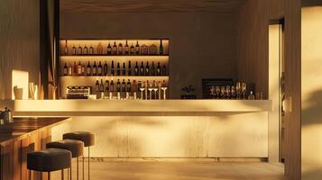 A bar with stools and a counter photo