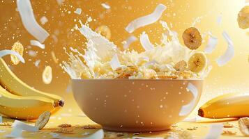 Bananas and cereal in a bowl photo