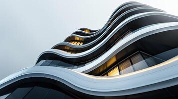 A building with curved lines and a curved glass facade photo