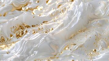 Golden liquid flowing over a white surface photo