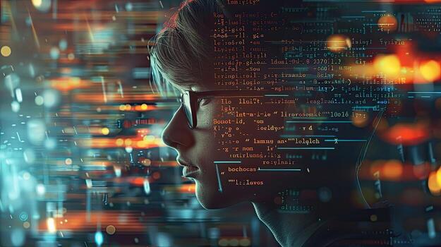 A man in glasses and a computer screen photo