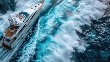 A luxury yacht traveling through the ocean photo