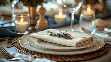 A table setting with a napkin and place setting photo