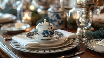 A table set for a christmas dinner photo