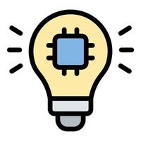 Machine learning idea icon flat line style illustration representing innovative AI concepts and algorithms, suitable for artificial intelligence research, data science, and technology development. vector