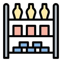 Shelves icon flat line style illustration representing storage and organization, suitable for warehouses, libraries, and retail stores. vector