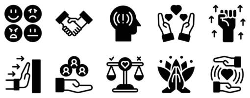 Self Awareness Icon Set Solid Style Collection representing mindfulness personal growth and introspection suitable for mental wellness coaching and self-improvement applications vector