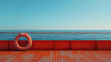 A life preserver on the deck of a boat photo