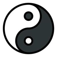 Yin Yang icon flat line style illustration representing balance, duality, and harmony, suitable for philosophy, spirituality, and mindfulness concepts. vector