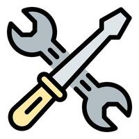 Engineering tools icon flat line style illustration representing essential instruments for design and construction, suitable for mechanical, civil, and electrical engineering applications. vector