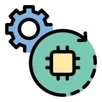 Machine learning development icon flat line style illustration representing AI model creation, training, and optimization, suitable for artificial intelligence, software engineering, and data science. vector