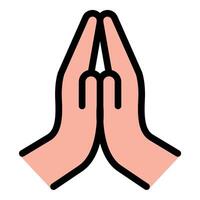 Namaste icon flat line style illustration representing a respectful greeting or gesture of gratitude, commonly used in yoga, meditation, and spiritual practices, suitable for wellness, mindfulness vector