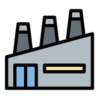 Factory icon flat line style illustration representing industrial manufacturing and production facilities, suitable for factory automation, logistics, and supply chain concepts. vector