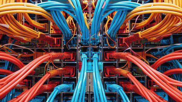 A large number of colorful cables in a room photo