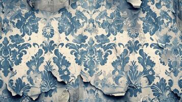 Damask wallpaper with blue and white flowers photo